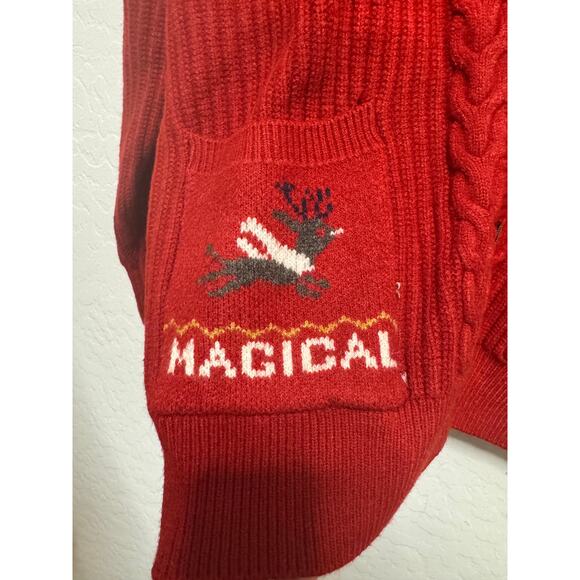 Christmas Red Button Cardigan Sweater Magical Reindeer NEW - Picture 3 of 5